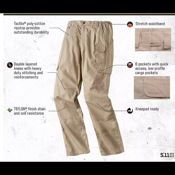 5.11 Tactical Pants Taclite Pro Rip Stop Size 36X36 Color Stone - Picture 4 of 15